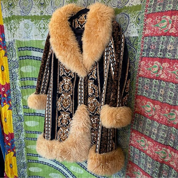 Vtg 1970's Country Pacer Multicolored Tapestry Faux Fur Penny Lane Coat Size S/M - Picture 7 of 16
